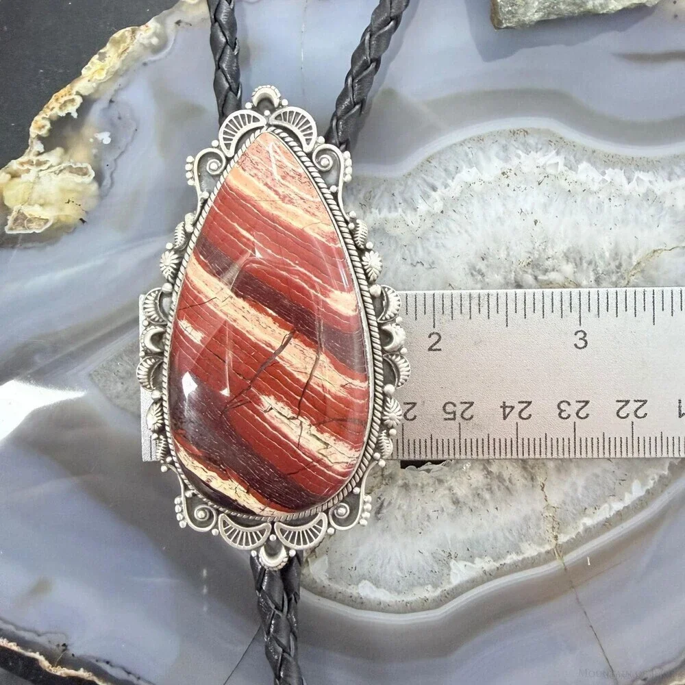 Sterling Silver Southwestern Style Large Snake Skin Jasper Bolo Tie For Men